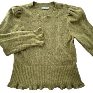 Anthropologie Women’s XL Moss Green Merino Wool & Alpaca Blend Sweater Puff Slvs